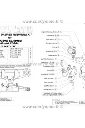 Achat Immédiat Kit de fixation d'amortisseur de direction HYPERPRO SUZUKI SVF 650 GLADIUS 09-15